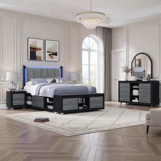 Sunvega Two Toned Black and Grey Nightstand with Spacious Drawers and Block Style Legs