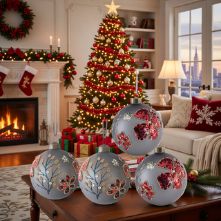 Sunvega Glass Glitter Painted Christmas Ball Ornaments Set of 12 for Holiday Decor