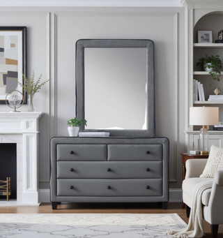 Sunvega Valdemar Brown Fabric and Weathered Gray Finish Queen Size Bed