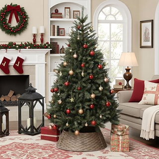 Sunvega Pencil Artificial Xmas Tree with Faux Snow Flocked Full Branch Tips Flame-retardant