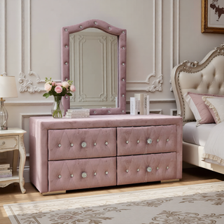 Sunvega Stylish Upholstered Fabric Chest with Arched Headboard and Drawers
