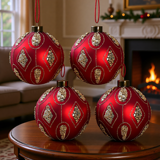 Sunvega Glass Glitter Painted Christmas Ball Ornaments Set of 12 for Holiday Decor