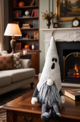 Sunvega Handcrafted 4.3x4x26.8 Inch Fabric Sitting Black Gnome With Broomstick