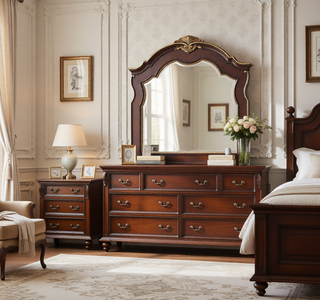 Sunvega Cherry Nightstand with Carved Bun Feet and Velvet Lined Drawer