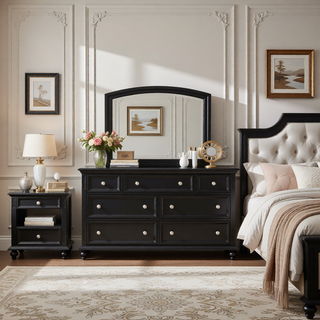 Sunvega Gray Modern Nightstand with Full Extension Drawers and Felt-Lined Top