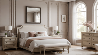 Sunvega Modern Gray Gunmetal Wood Mirror with Smooth Finish for Bedroom