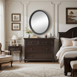 Sunvega Solid Mango Wood Frame Wall Mirror with Clean Silhouette for Bathroom