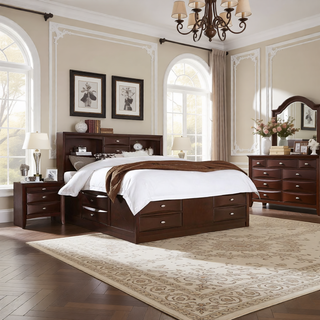 Sunvega Lucille Black Nightstand with Spacious Drawers and Chambered Fronts