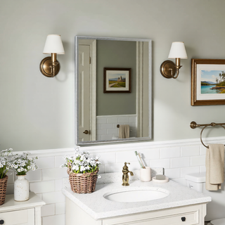 Sunvega 32-inch Aluminum Silver Bathroom Mirror with Durable Frame and Sleek Finish