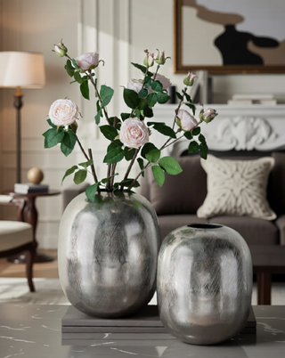 Sunvega Gold Aluminum Chisel Flower Vase with a Short Round Metallic Silhouette