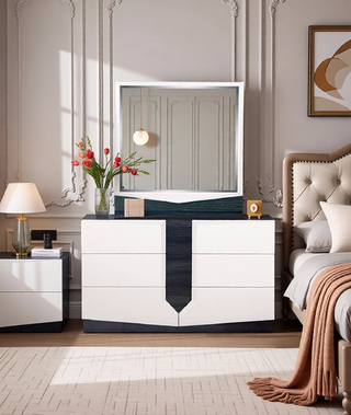 Sunvega Zebrano Accent Contemporary High Gloss White Nightstand