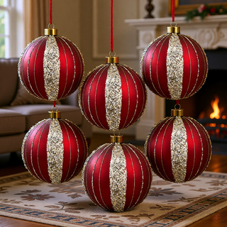 Sunvega Glass Glitter Painted Christmas Ball Ornaments Set of 12 for Holiday Decor