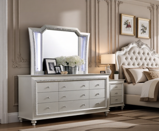 Sunvega Champagne Finish Nightstand with Crystal Accents and Felt-Lined Drawers