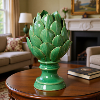 Sunvega Vintage Green Ceramic Blooming Artichoke Accent for Dining Room