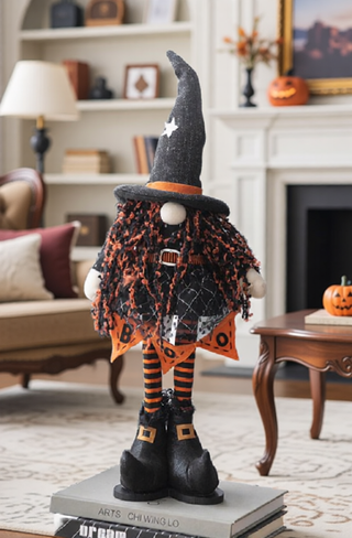 Sunvega Handcrafted 4.3x4x26.8 Inch Fabric Sitting Black Gnome With Broomstick