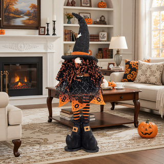 Sunvega Handcrafted 4.3x4x26.8 Inch Fabric Sitting Black Gnome With Broomstick