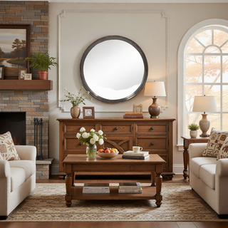 Sunvega Solid Mango Wood Frame Wall Mirror with Clean Silhouette for Bathroom