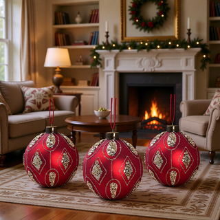 Sunvega Glass Glitter Painted Christmas Ball Ornaments Set of 12 for Holiday Decor