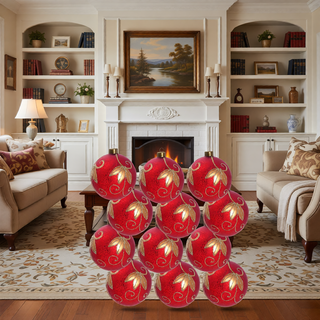 Sunvega Glass Glitter Painted Christmas Ball Ornaments Set of 12 for Holiday Decor