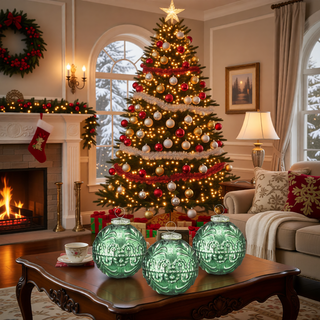 Sunvega Glass Glitter Painted Christmas Ball Ornaments Set of 12 for Holiday Decor