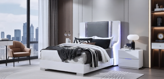 Sunvega Modern White LED Nightstand With Sleek High Gloss Finish