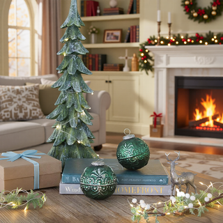 Sunvega Glass Glitter Painted Christmas Ball Ornaments Set of 12 for Holiday Decor
