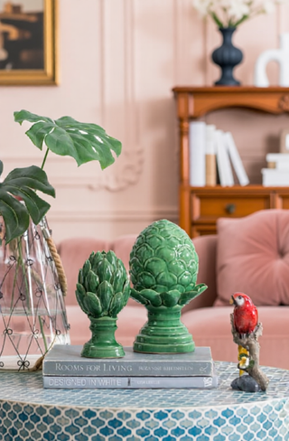 Sunvega Vintage Green Ceramic Blooming Artichoke Accent for Dining Room