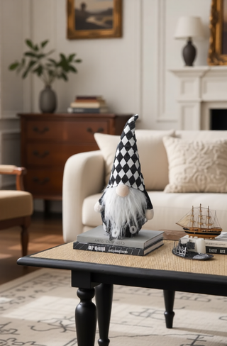 Sunvega Handcrafted 4.3x4x26.8 Inch Fabric Sitting Black Gnome With Broomstick