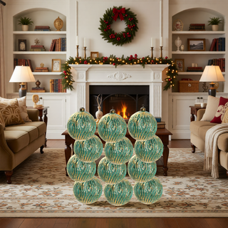 Sunvega Glass Glitter Painted Christmas Ball Ornaments Set of 12 for Holiday Decor