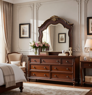 Sunvega Cherry Nightstand with Carved Bun Feet and Velvet Lined Drawer