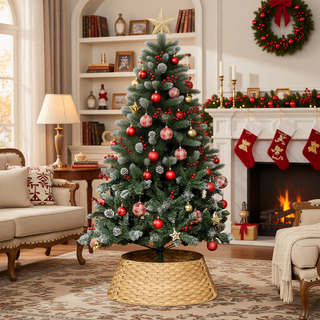 Sunvega Pencil Artificial Xmas Tree with Faux Snow Flocked Full Branch Tips Flame-retardant