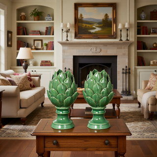 Sunvega Vintage Green Ceramic Blooming Artichoke Accent for Dining Room