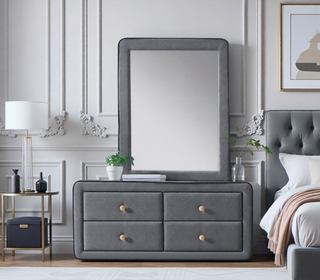 Sunvega Valdemar Brown Fabric and Weathered Gray Finish Queen Size Bed