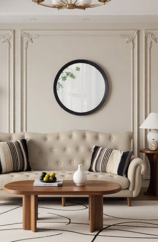 Sunvega Solid Mango Wood Frame Wall Mirror with Clean Silhouette for Bathroom