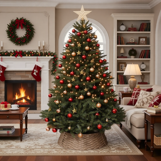 Sunvega Pencil Artificial Xmas Tree with Faux Snow Flocked Full Branch Tips Flame-retardant