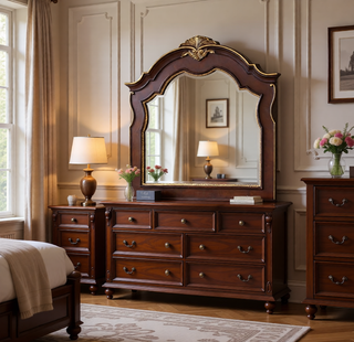 Sunvega Cherry Nightstand with Carved Bun Feet and Velvet Lined Drawer