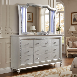 Sunvega Champagne Finish Nightstand with Crystal Accents and Felt-Lined Drawers