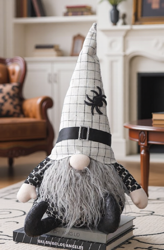 Sunvega Handcrafted 4.3x4x26.8 Inch Fabric Sitting Black Gnome With Broomstick