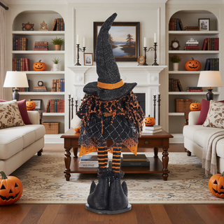 Sunvega Handcrafted 4.3x4x26.8 Inch Fabric Sitting Black Gnome With Broomstick