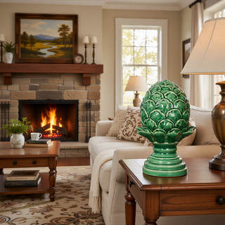 Sunvega Vintage Green Ceramic Blooming Artichoke Accent for Dining Room