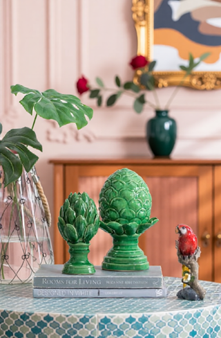Sunvega Vintage Green Ceramic Blooming Artichoke Accent for Dining Room