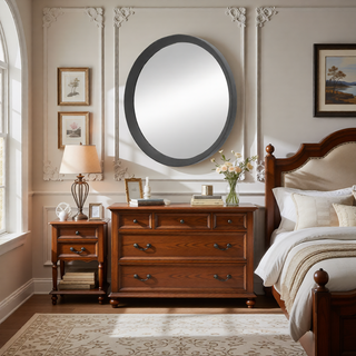 Sunvega Solid Mango Wood Frame Wall Mirror with Clean Silhouette for Bathroom