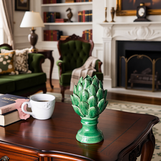 Sunvega Vintage Green Ceramic Blooming Artichoke Accent for Dining Room