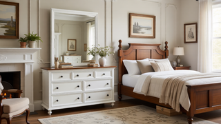 Sunvega Modern Gray Gunmetal Wood Mirror with Smooth Finish for Bedroom