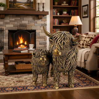 Sunvega Lifelike Highland Cow Statue with Rich Bronze Finish for Tabletop