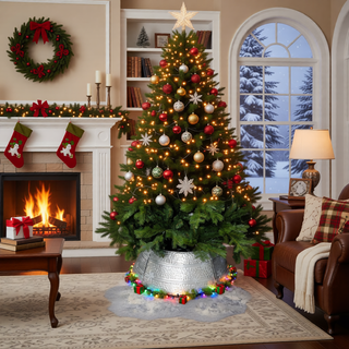 Sunvega Pencil Artificial Xmas Tree with Faux Snow Flocked Full Branch Tips Flame-retardant