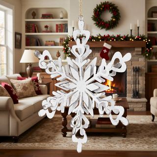 Sunvega Weathered Finish Iron Snowflake Hanging Ball Ornaments for Holiday Decor