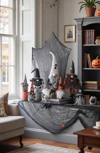 Sunvega Handcrafted 4.3x4x26.8 Inch Fabric Sitting Black Gnome With Broomstick