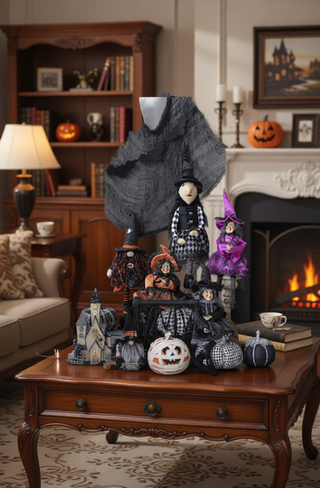 Sunvega Handcrafted 4.3x4x26.8 Inch Fabric Sitting Black Gnome With Broomstick
