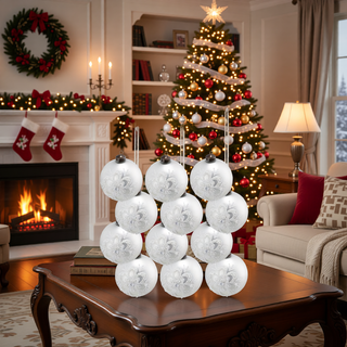 Sunvega Glass Glitter Painted Christmas Ball Ornaments Set of 12 for Holiday Decor